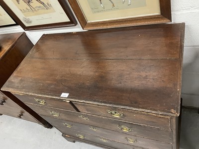 Lot 1272 - 18th century oak chest of two short and three long drawers with brass handles, on bracket feet, 94.5cm wide x 50.5cm deep x 86.5cm high