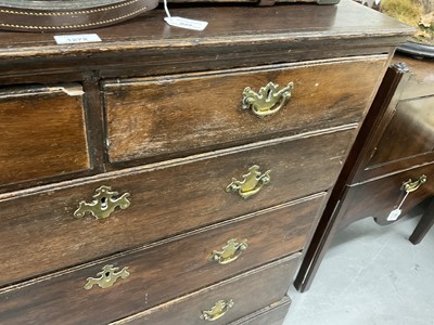 Lot 1272 - 18th century oak chest of two short and three long drawers with brass handles, on bracket feet, 94.5cm wide x 50.5cm deep x 86.5cm high