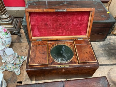 Lot 38 - Regency brass inlaid campaign box together with mahogany campaign folding shaving mirror in portable case, and Georgian yew wood tea caddy (3)