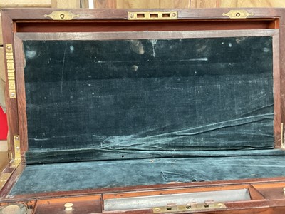 Lot 38 - Regency brass inlaid campaign box together with mahogany campaign folding shaving mirror in portable case, and Georgian yew wood tea caddy (3)