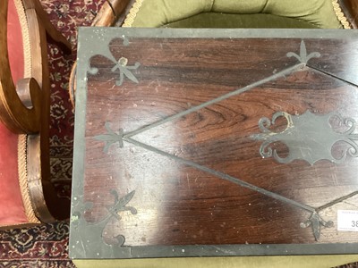Lot 38 - Regency brass inlaid campaign box together with mahogany campaign folding shaving mirror in portable case, and Georgian yew wood tea caddy (3)