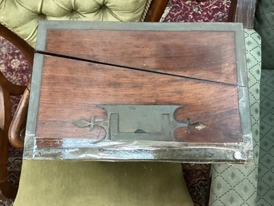 Lot 38 - Regency brass inlaid campaign box together with mahogany campaign folding shaving mirror in portable case, and Georgian yew wood tea caddy (3)