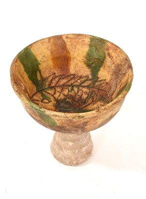 Lot 5081 - Chinese Sancai glazed stem cup, with incised fish decoration