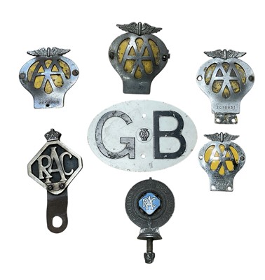 Lot 17 - Group of four vintage AA members badges, together with two RAC badges and a metal GB sign, (7).