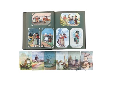 Lot 1412 - One album and one box of postcards, including Dutch cards, windmills, etc