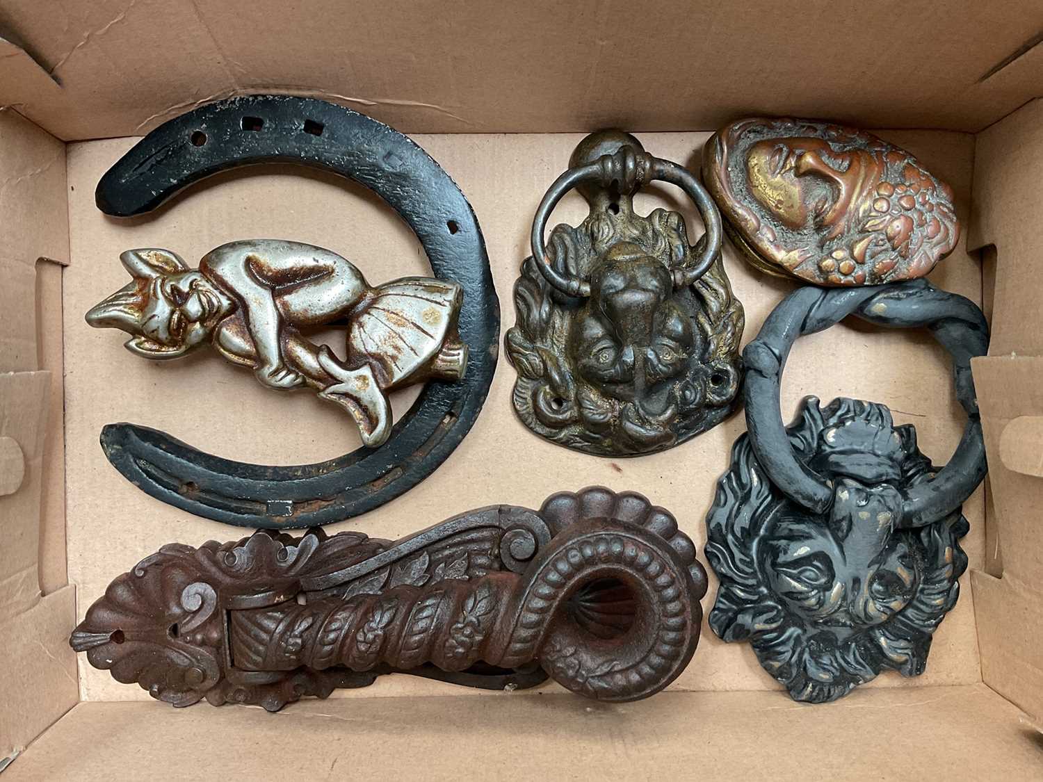 Lot 13 - Group of brass, iron and other door knockers