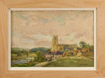 Lot 956 - George Rushton (1869-1947) oil on board, Blythburgh Church, signed, 23.5cm x 34.5cm, framed