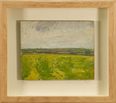 Lot 1195 - *Dick Lee (1923-2001) oil on board - Landscape, 15cm x 18.5cm, in glazed frame