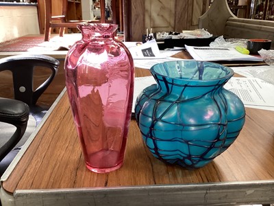 Lot 65 - Group of antque and later glassware, including Mary Gregory style enamelled cranberry glass, decanters, etc