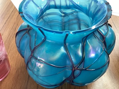 Lot 65 - Group of antque and later glassware, including Mary Gregory style enamelled cranberry glass, decanters, etc