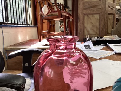 Lot 65 - Group of antque and later glassware, including Mary Gregory style enamelled cranberry glass, decanters, etc