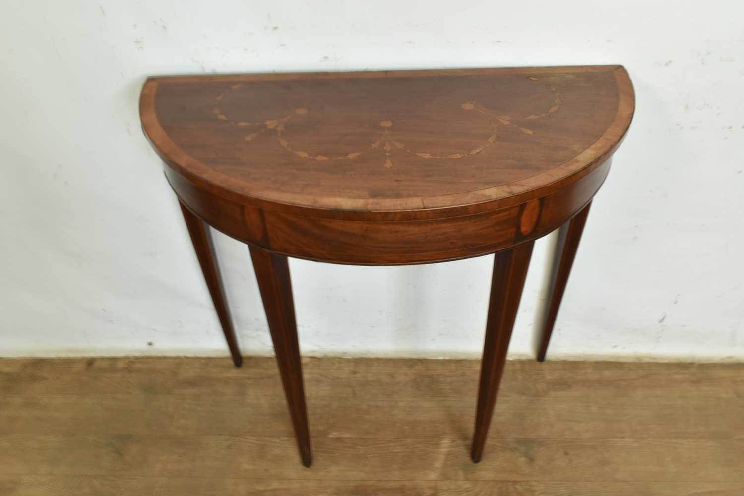 Lot 1289 - George III mahogany and inlaid demi-lune pier table