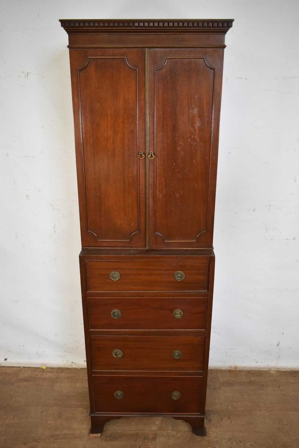 Lot 1295 - Antique cabinet on chest of narrow proportions