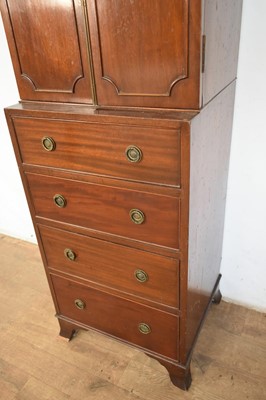 Lot 1295 - Antique cabinet on chest of narrow proportions