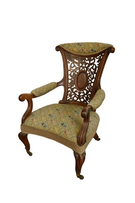 Lot 1299 - William IV rosewood library chair with pierced carved back