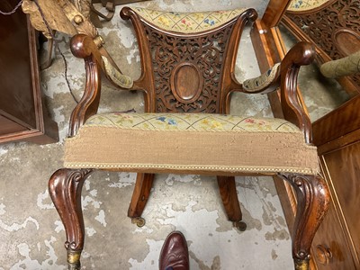 Lot 1299 - William IV rosewood library chair with pierced carved back