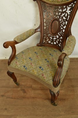 Lot 1299 - William IV rosewood library chair with pierced carved back