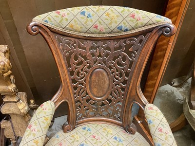 Lot 1299 - William IV rosewood library chair with pierced carved back
