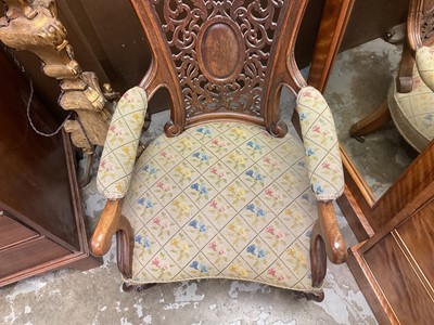 Lot 1299 - William IV rosewood library chair with pierced carved back