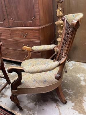 Lot 1299 - William IV rosewood library chair with pierced carved back