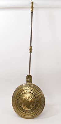 Lot 687 - 17th century Dutch brass warming pan with Adam and Eve motif