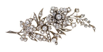 Lot 361 - Victorian diamond floral spray brooch with en tremblant flower