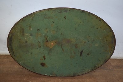 Lot 1301 - Adams style satinwood and marquetry inlaid oval tray with flanking brass handles, 69cm wide