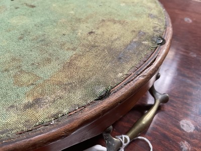 Lot 1301 - Adams style satinwood and marquetry inlaid oval tray with flanking brass handles, 69cm wide
