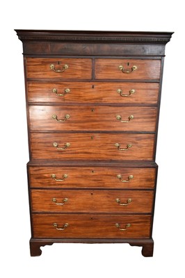 Lot 1252 - George III mahogany chest on chest, with two short over six long graduated drawers, on bracket feet, 108cm wide x 55cm deep x 180cm high
