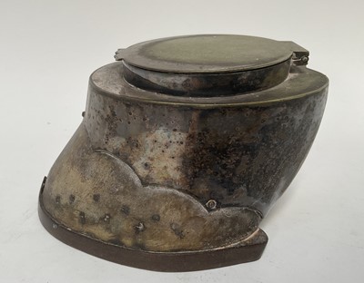 Lot 1410 - Early 20th century unusually large horse hoof with silver plated mounts, 13cm high