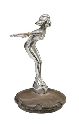Lot 11 - 1920s / 30s chromium plated 'Speed Nymph' car mascot, mounted on a radiator cap, 11.5cm in overall height (excluding mount).