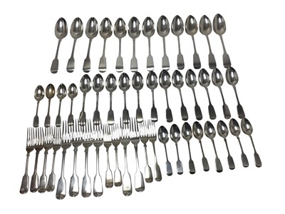 Lot 205 - Composite group of Georgian and later Fiddle pattern flatware