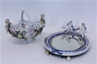 Lot 2016 - German porcelain table mirror with cherub...