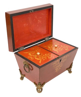 Lot 670 - Regency penwork sarcophagus shaped tea caddy