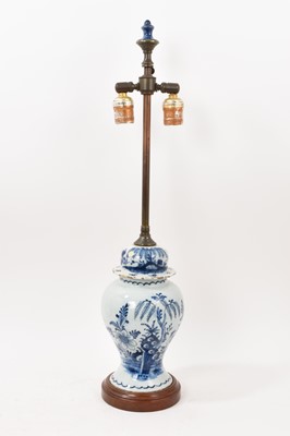 Lot 5085 - 18th century Dutch Delft vase, fitted as a table lamp