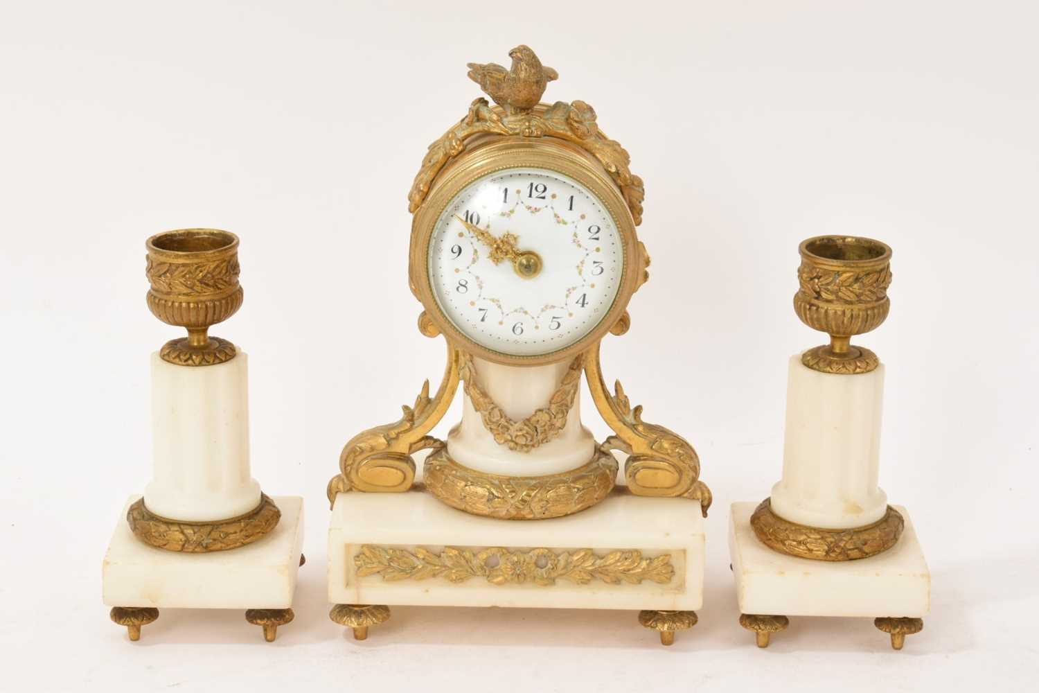 Lot 812 - Late 19th century French small clock garniture