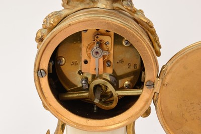 Lot 812 - Late 19th century French small clock garniture