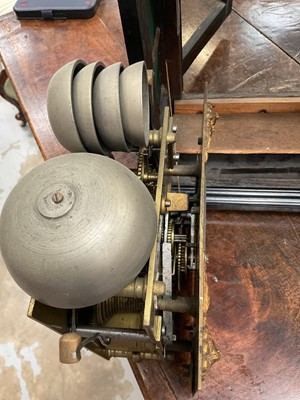 Lot 642 - Georgian bracket clock by R Williams, London with engraved back plate together with pierced brass caddy top. Pendulum and two winding keys present