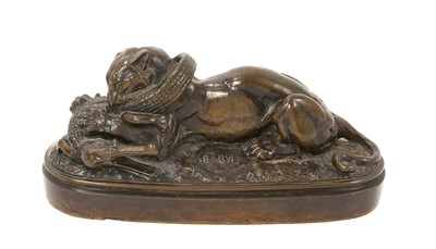 Lot 689 - Antoine Louis Barye bronze, lioness and alligator