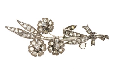 Lot 615 - Antique diamond floral spray brooch with old cut and rose cut diamonds in white metal setting