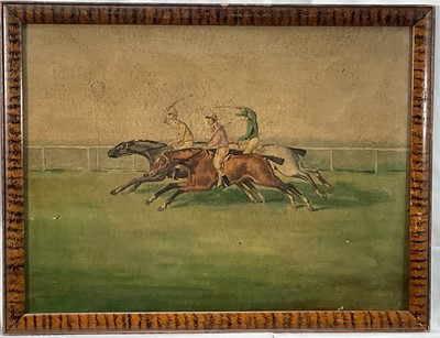 Lot 358 - Victorian style, oil on board - "A Close Finish", 33cm x 44cm, in wooden frame