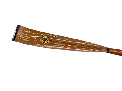 Lot 1262 - Magdalen College 1961 3rd Lent Boat oar, together with rowers' kit and programme for the 1961 races signed by rowers