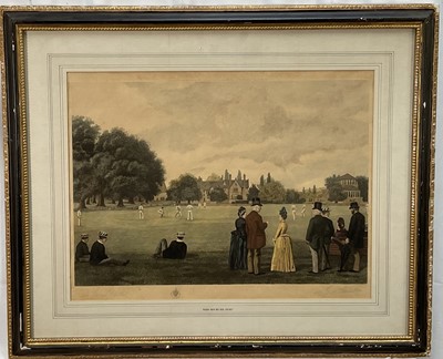 Lot 289 - 19th century engraving 'Rugby New Big Side Cricket', after J. Brook, by F. Aynter, signed by both, pub. 1889, 60cm x 72cm, glazed frame