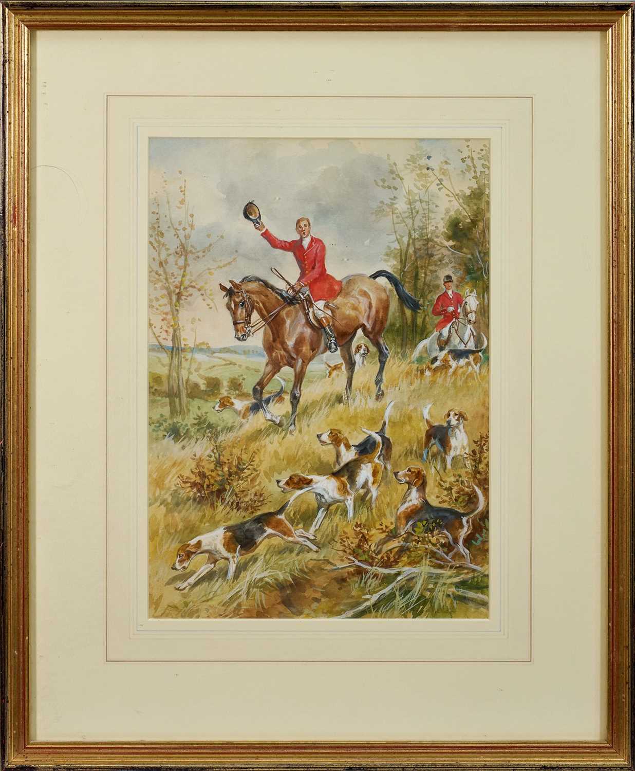 Lot 964 - Eugene Leliepvre (1908-2013) trio of watercolours - Hunting Scenes, signed, 34.5cm x 24.5xm, in glazed gilt frame
