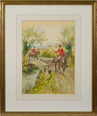 Lot 964 - Eugene Leliepvre (1908-2013) trio of watercolours - Hunting Scenes, signed, 34.5cm x 24.5xm, in glazed gilt frame