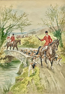 Lot 964 - Eugene Leliepvre (1908-2013) trio of watercolours - Hunting Scenes, signed, 34.5cm x 24.5xm, in glazed gilt frame