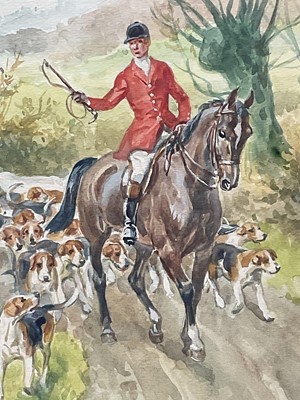 Lot 964 - Eugene Leliepvre (1908-2013) trio of watercolours - Hunting Scenes, signed, 34.5cm x 24.5xm, in glazed gilt frame
