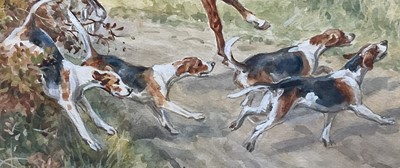 Lot 964 - Eugene Leliepvre (1908-2013) trio of watercolours - Hunting Scenes, signed, 34.5cm x 24.5xm, in glazed gilt frame