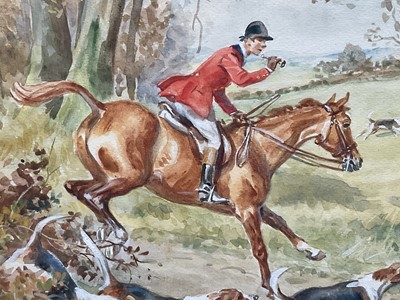 Lot 964 - Eugene Leliepvre (1908-2013) trio of watercolours - Hunting Scenes, signed, 34.5cm x 24.5xm, in glazed gilt frame