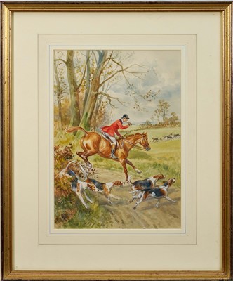 Lot 964 - Eugene Leliepvre (1908-2013) trio of watercolours - Hunting Scenes, signed, 34.5cm x 24.5xm, in glazed gilt frame